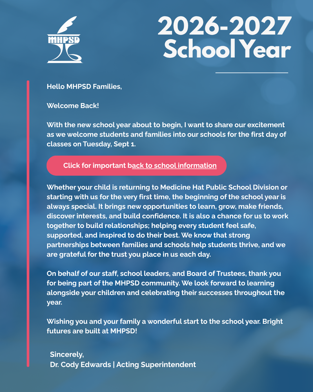 welcome back letter 2026